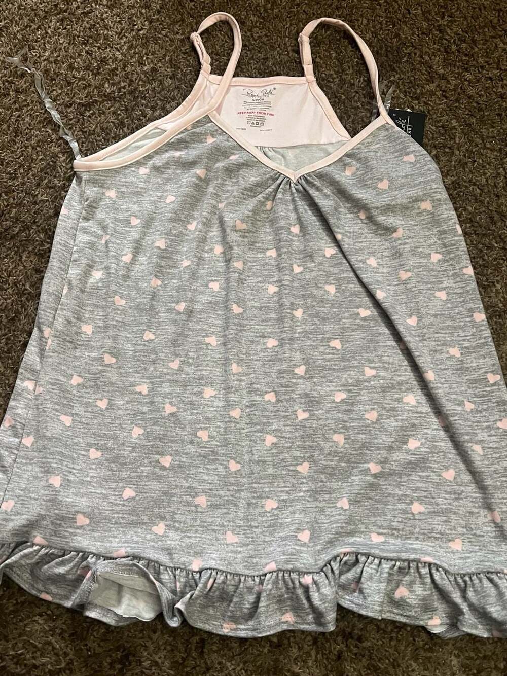 Rene Rofe Sleepwear Women's Gray and Pink Heart Print Tank